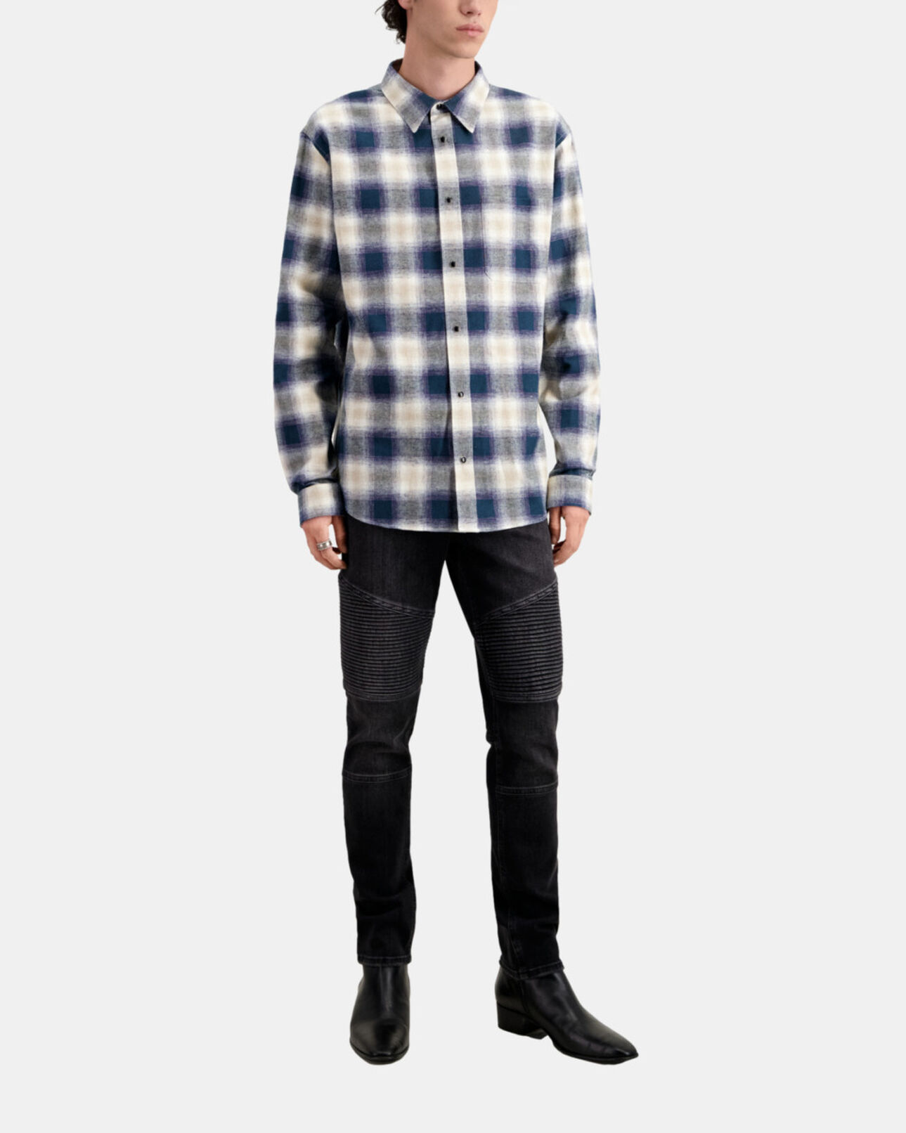 The Kooples MEN GREEN / NAVY / WHITE blue and green checkered overshirt