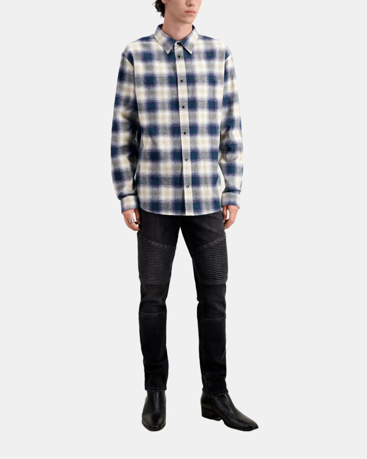 Blue and green checkered overshirt, GREEN / NAVY / WHITE, hi-res image number null