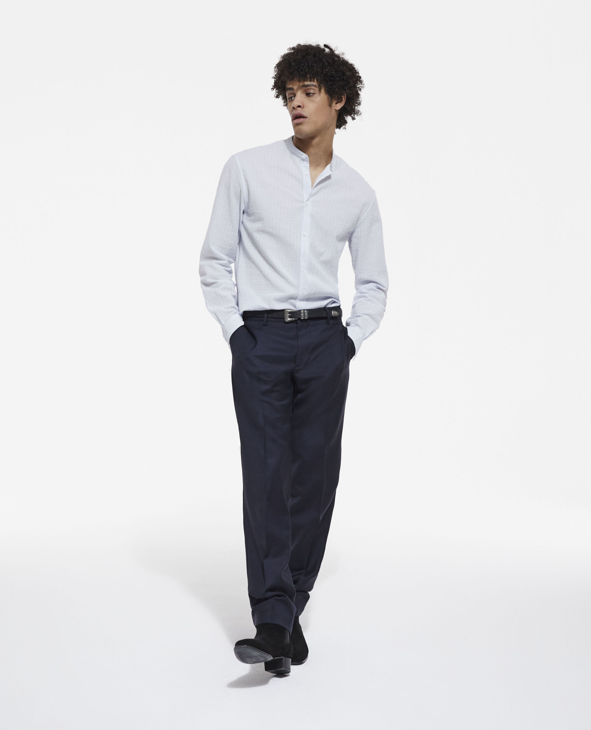 Striped shirt with Mao-neck, WHITE / SKY BLUE, hi-res image number null