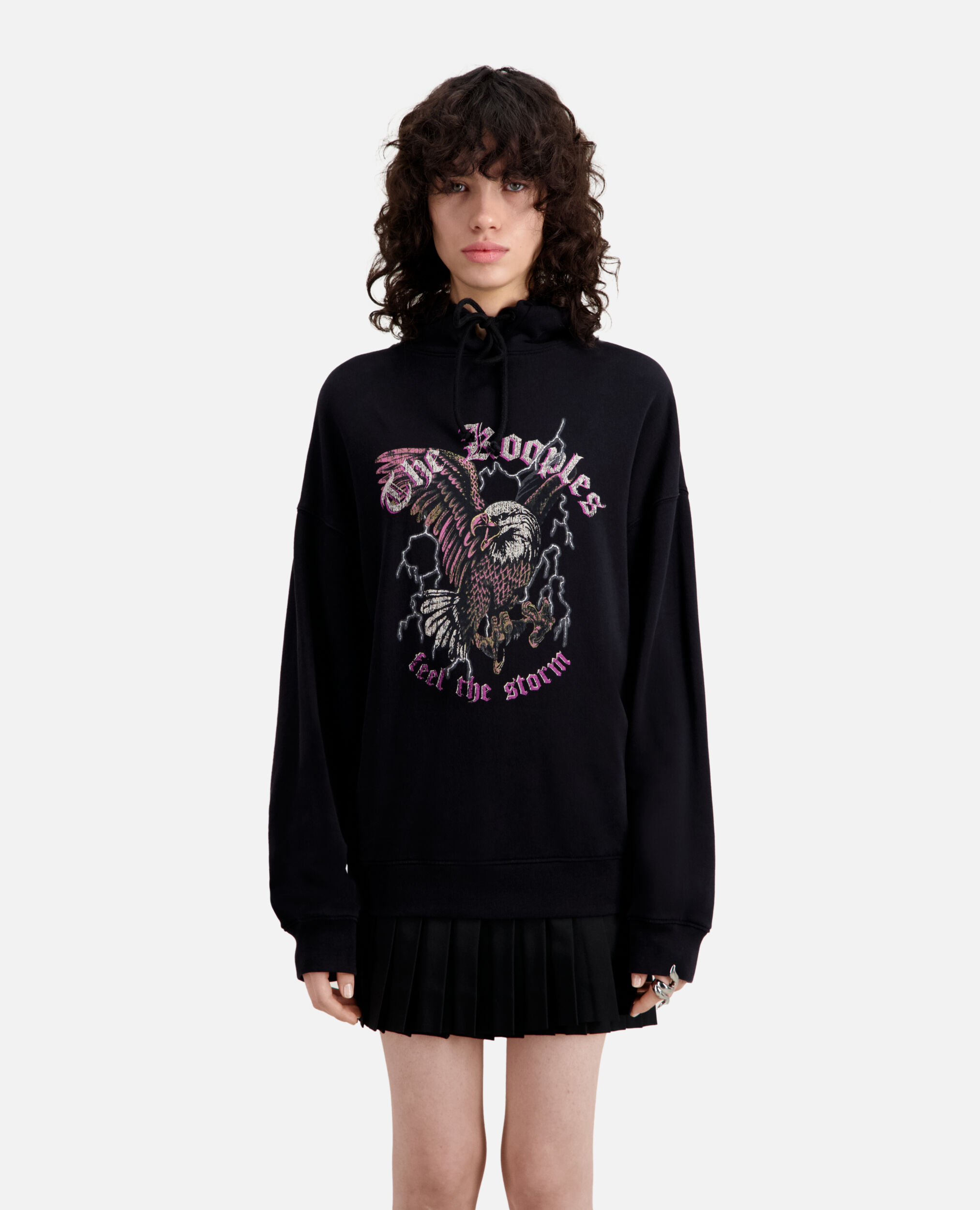 Sweatshirt noir avec sérigraphie Feel the storm, BLACK, hi-res image number null