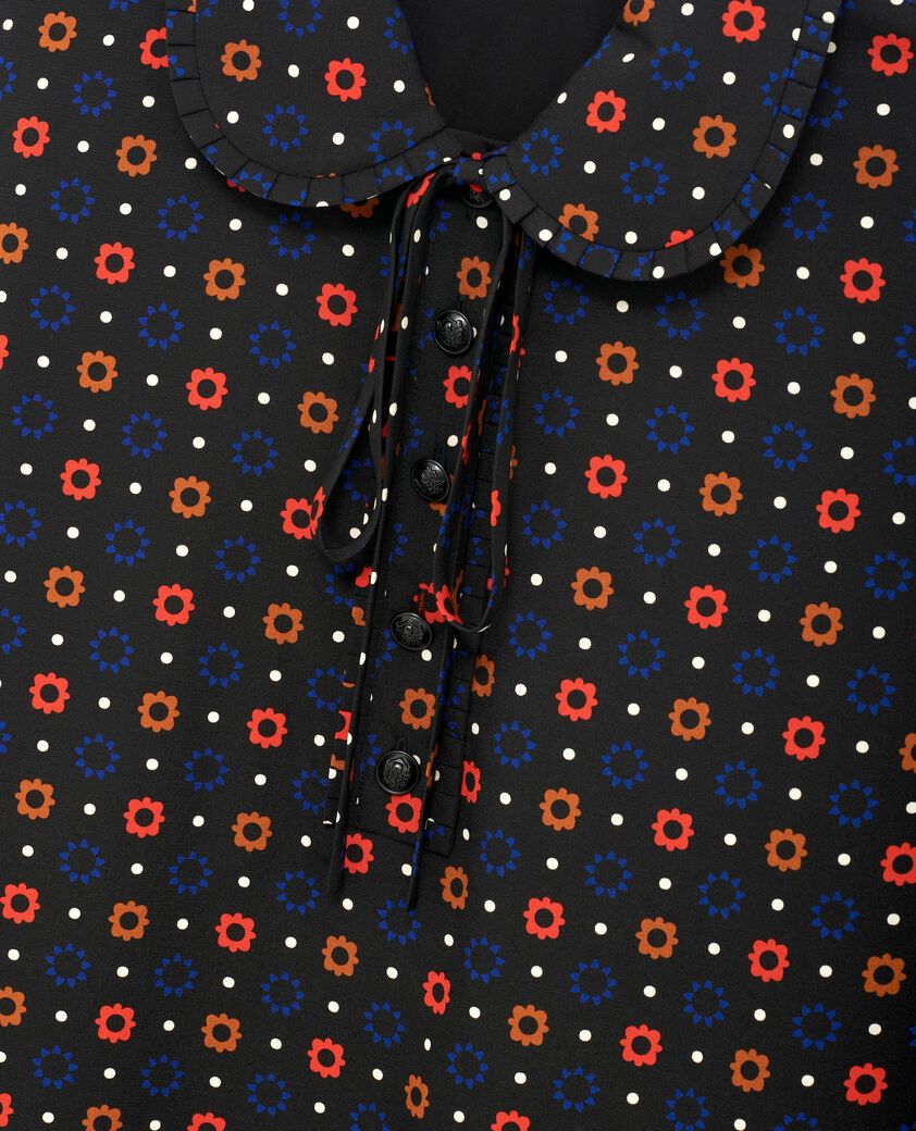 The Kooples DAMEN BLACK MELANGE kurzes kleid mit punkte- und blumenprint aus seidenmischgewebe in schwarz