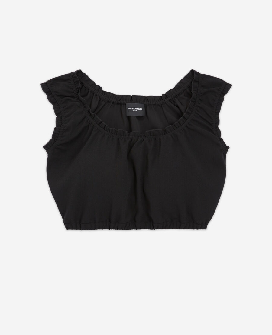 The Kooples F BLACK black crepe top with short puffed sleeves