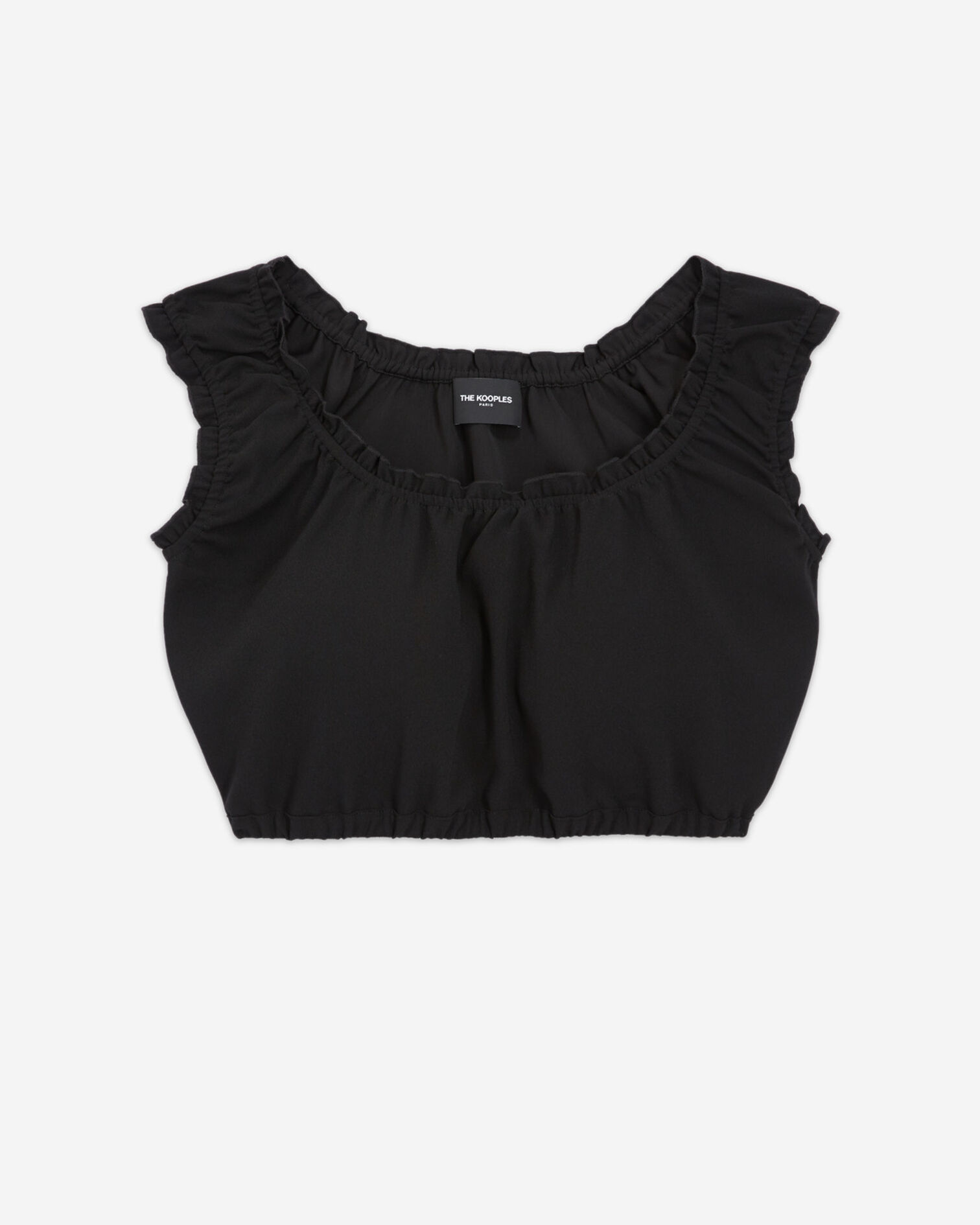 Black crepe top with short puffed sleeves, BLACK, hi-res image number null