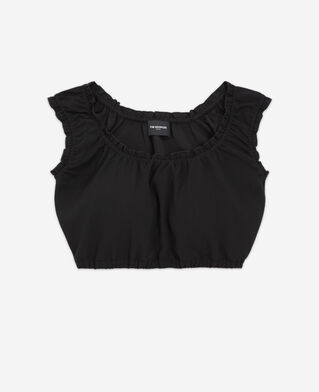The Kooples F BLACK black crepe top with short puffed sleeves