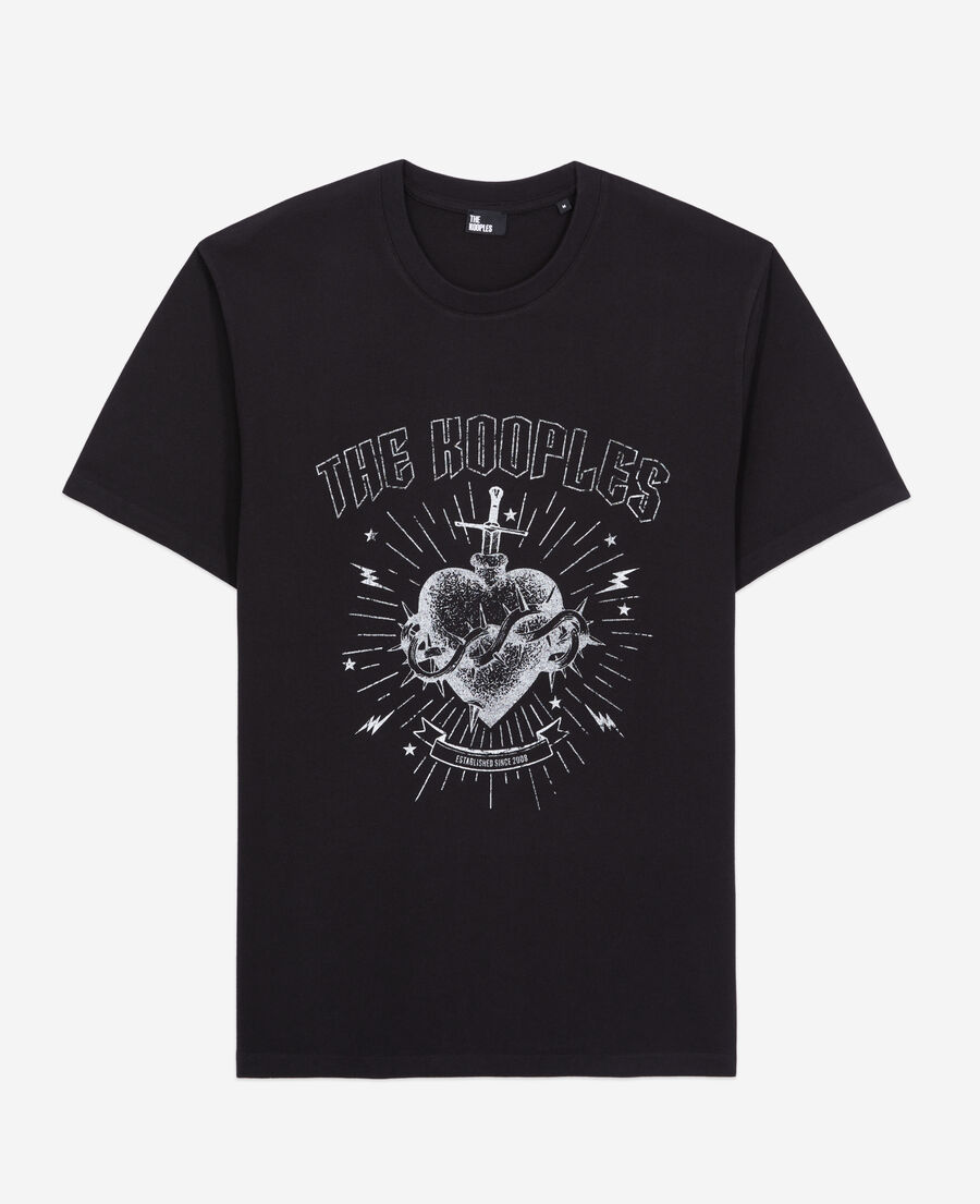 더 쿠플스 The Kooples T-shirt noir avec serigraphie Dagger through heart,BLACK WASHED