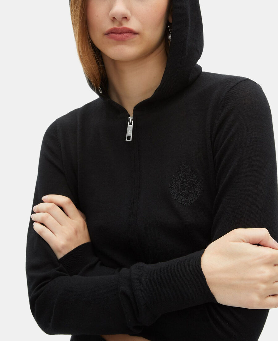 The Kooples FEMME BLACK cardigan à capuche en laine noir
