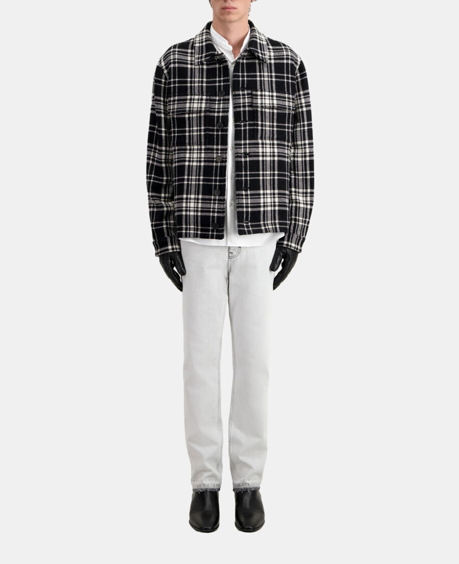 blouson type surchemise à carreaux en laine mélangée