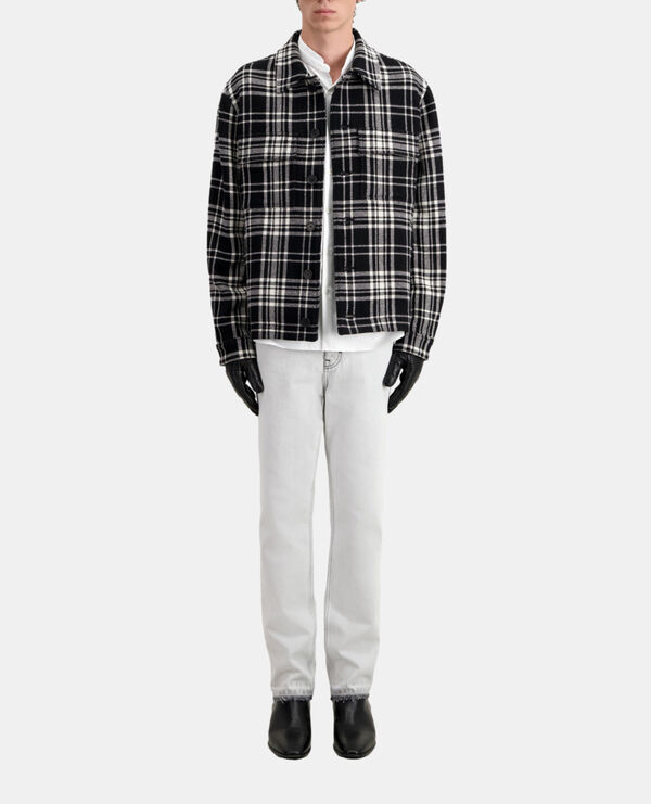 blouson type surchemise à carreaux en laine mélangée