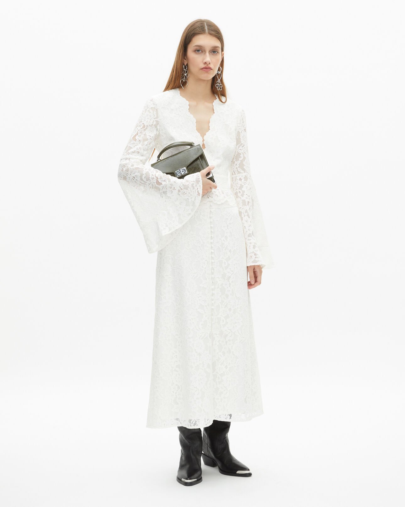 The Kooples FEMME ECRU jupe longue en dentelle blanche