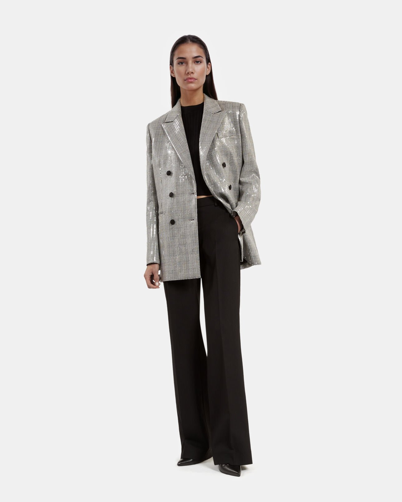 The Kooples FEMME GREY veste à sequins prince de galles grise