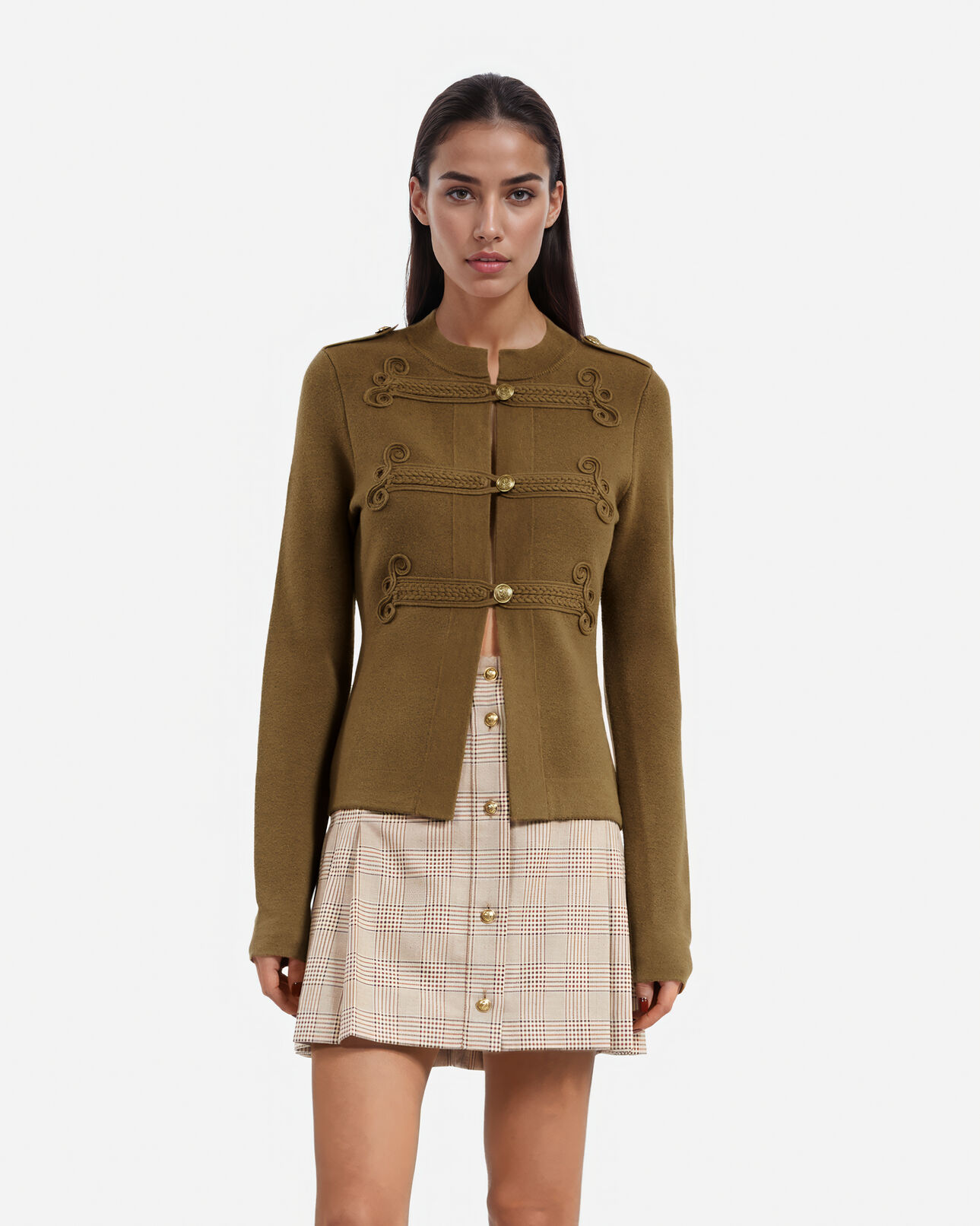 The Kooples WOMEN KAKI khaki officer-style wool cardigan