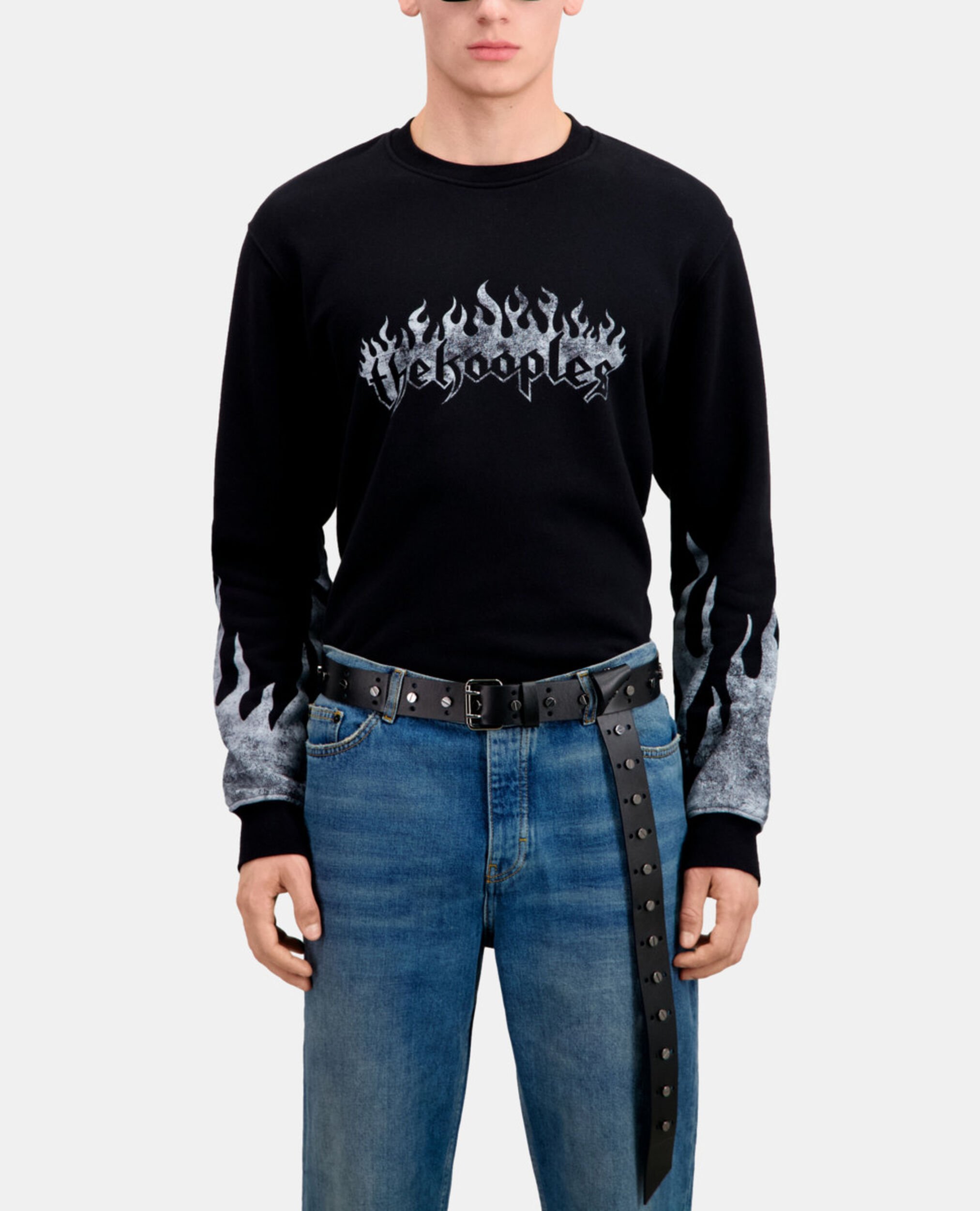 Herren Schwarzes Sweatshirt mit Siebdruck, BLACK, hi-res image number null