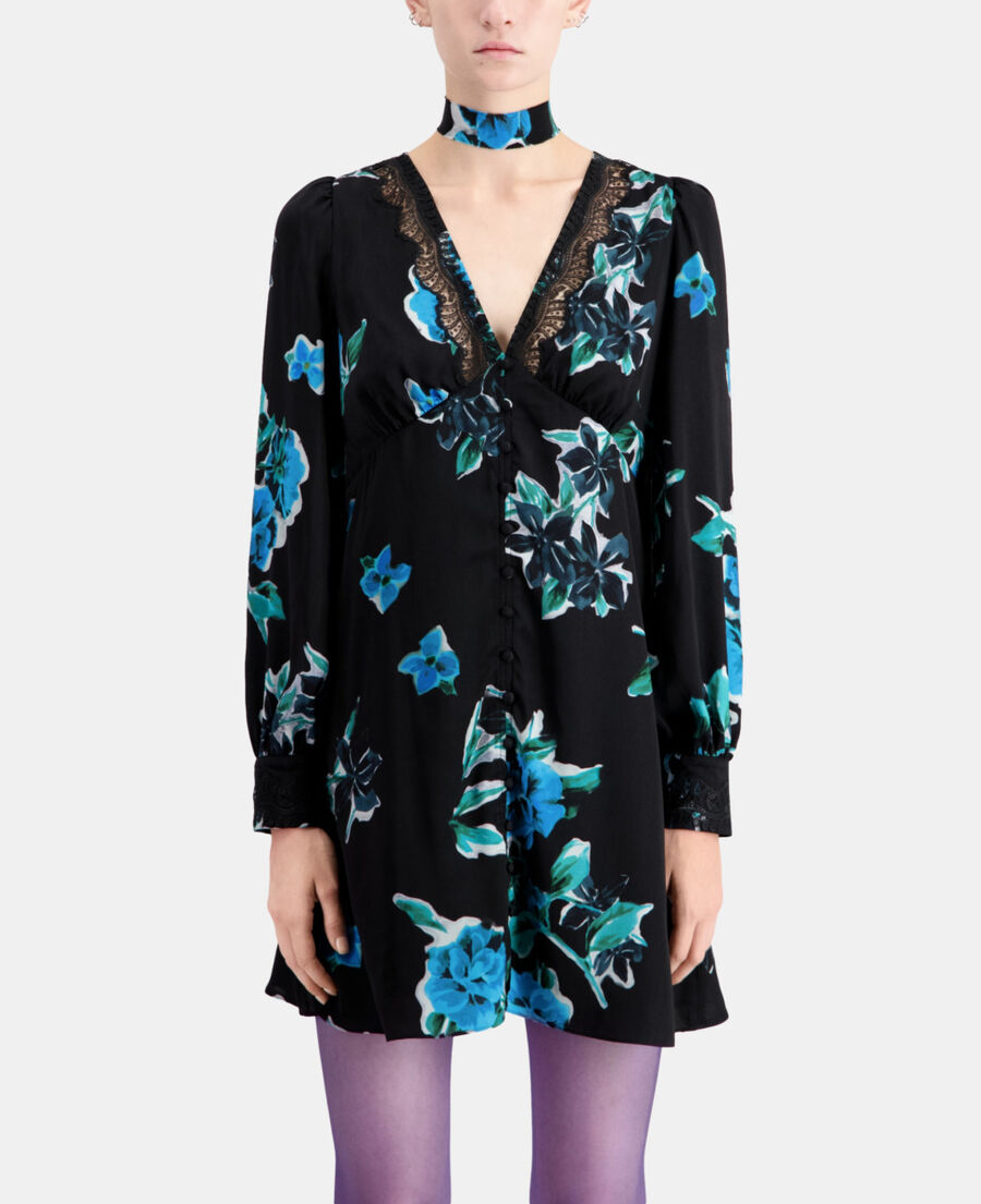 short printed dress with lace details