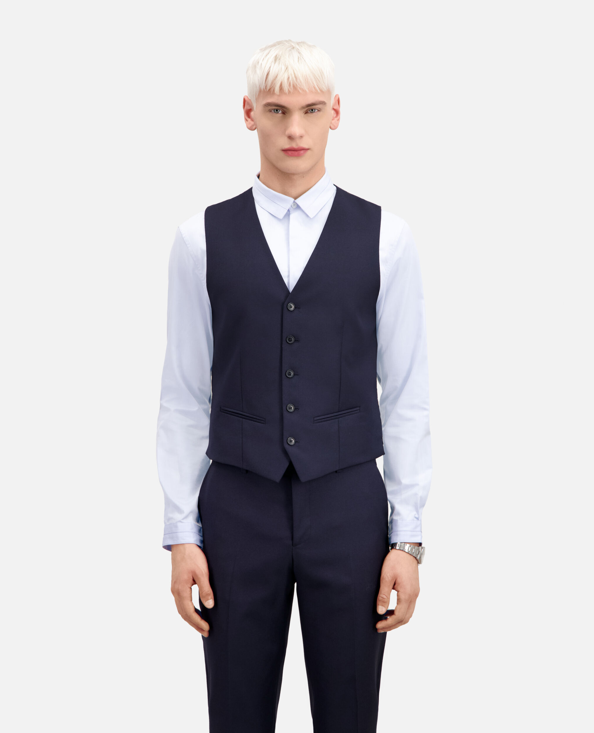 Navy blue wool suit vest, DARK NAVY, hi-res image number null