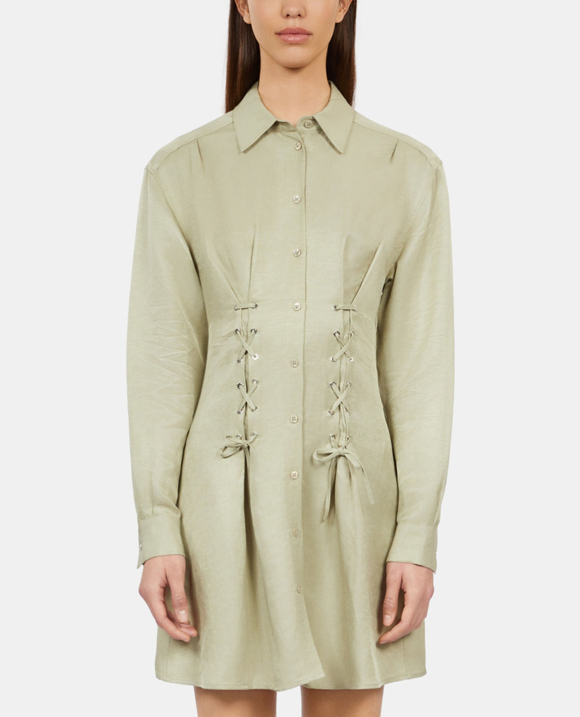Robe courte avec laçage vert clair, KAKI GREY, hi-res image number null