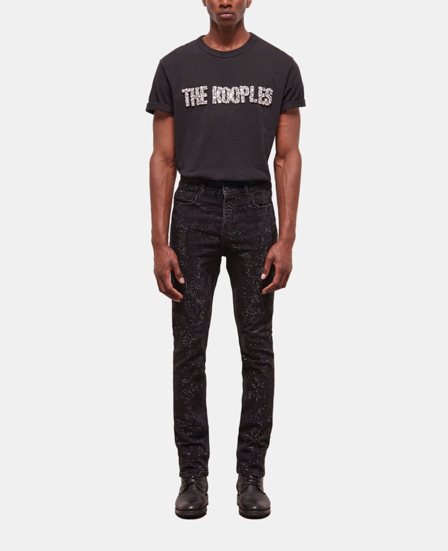 The Kooples HERREN BLACK WASHED schwarze jeans mit slim-fit-passform und strassbesatz