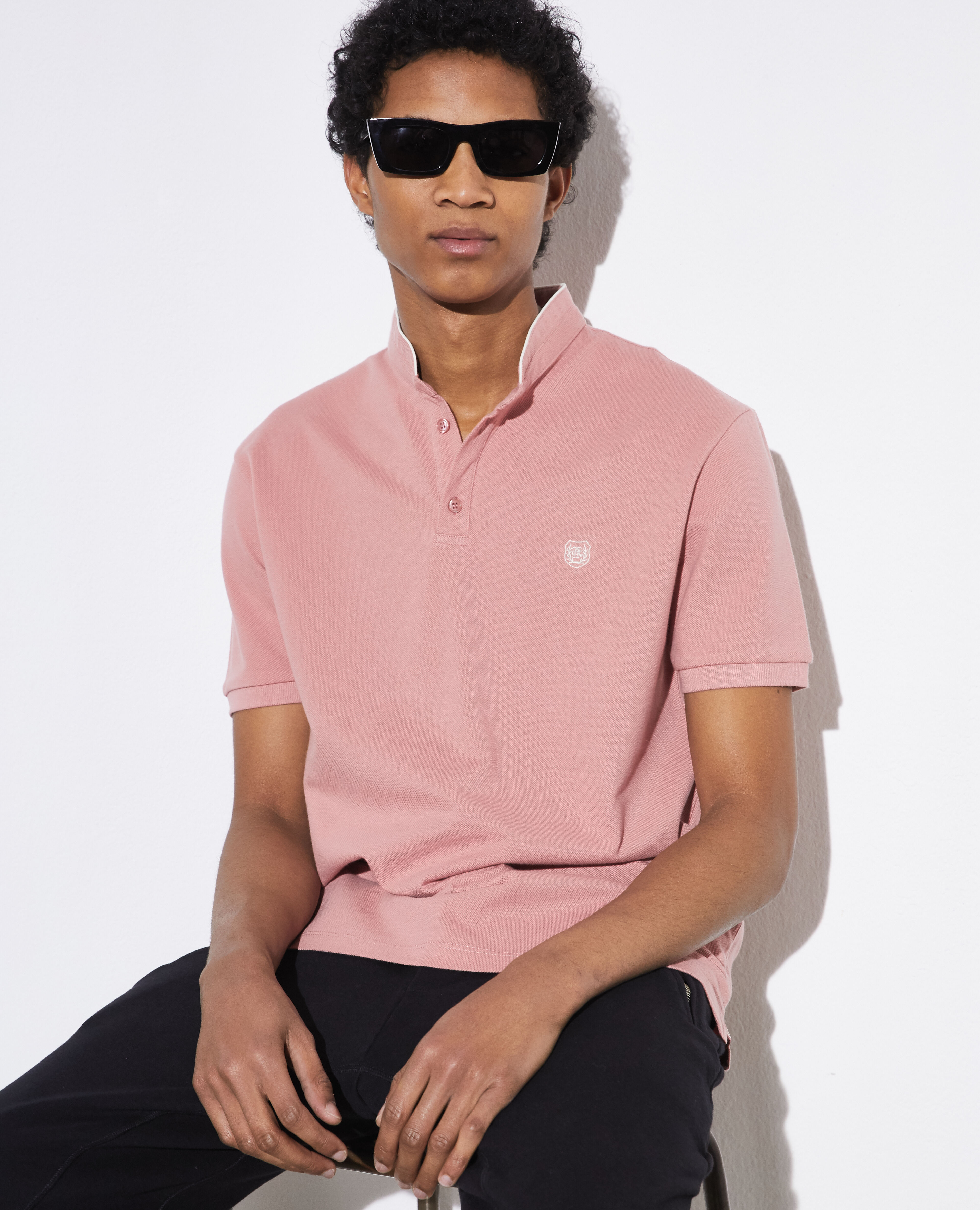 Collarless polo 2025 shirt mens