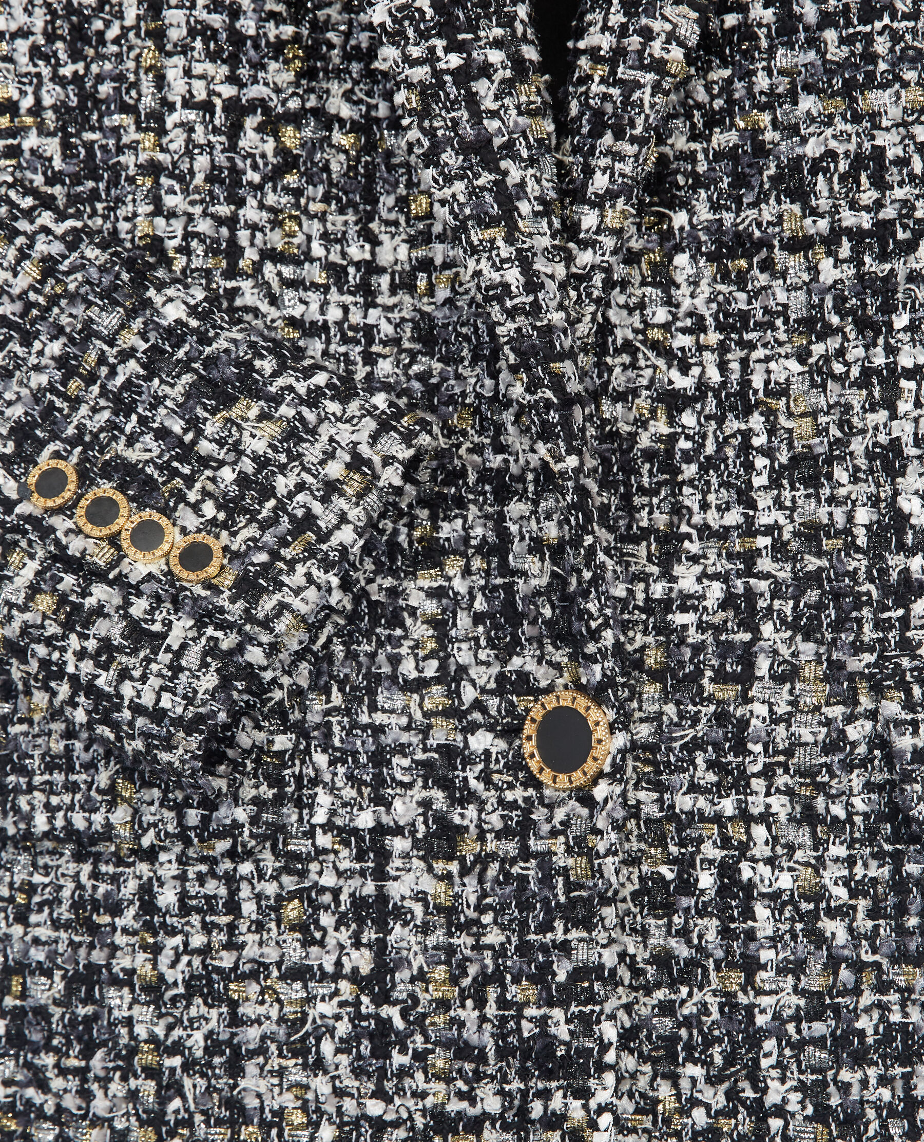 Long buttoned grey tweed jacket