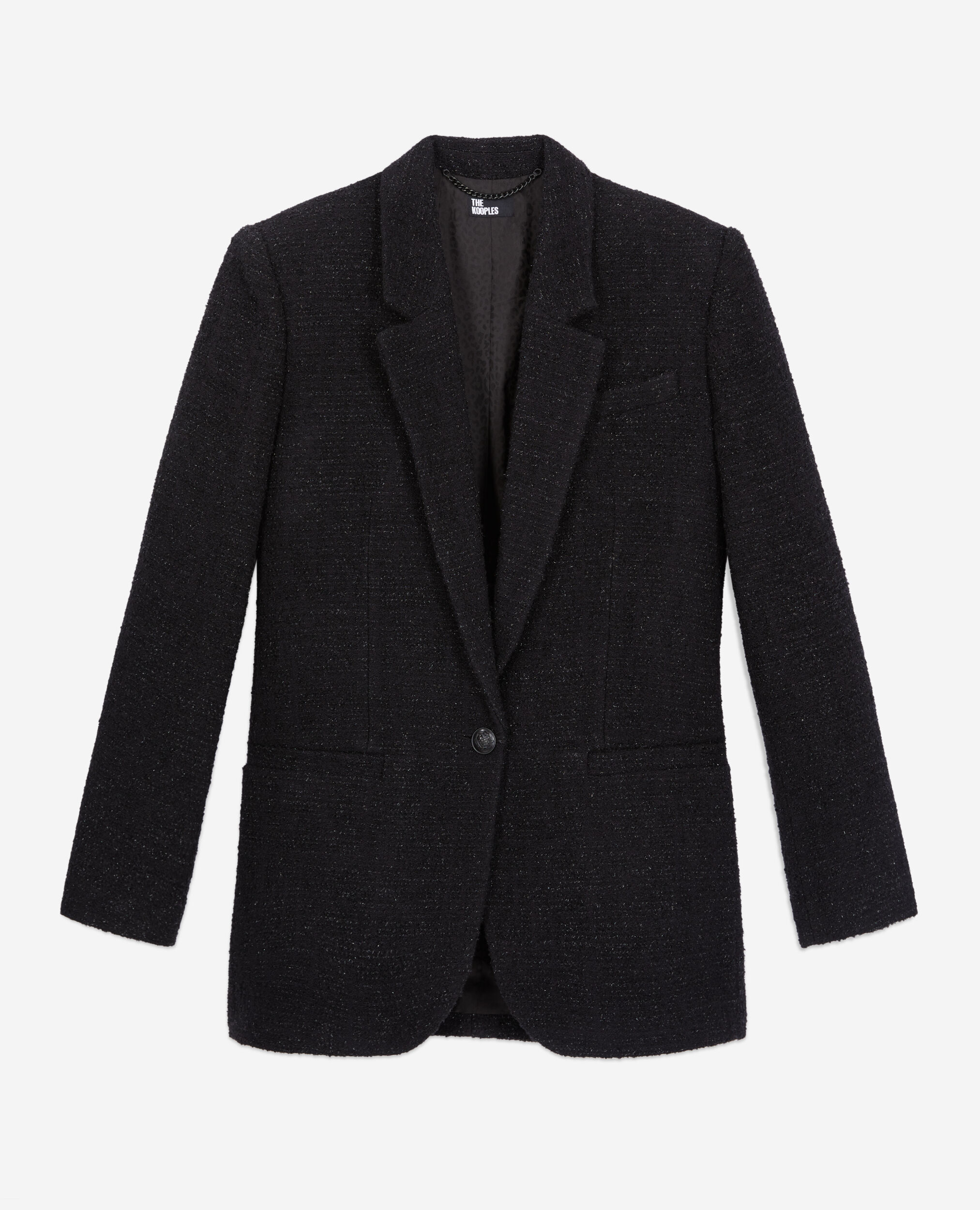 Schwarzer Blazer aus Tweed mit silbernem Faden, BLACK, hi-res image number null