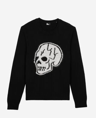 The Kooples HOMME BLACK-ECRU pull avec sérigraphie tête de mort noir