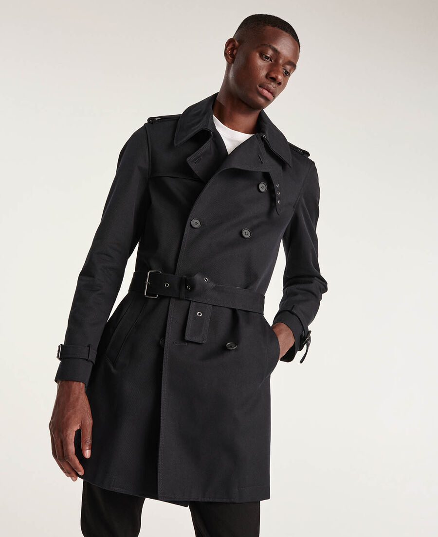 navy blue trench coat in cotton gabardine