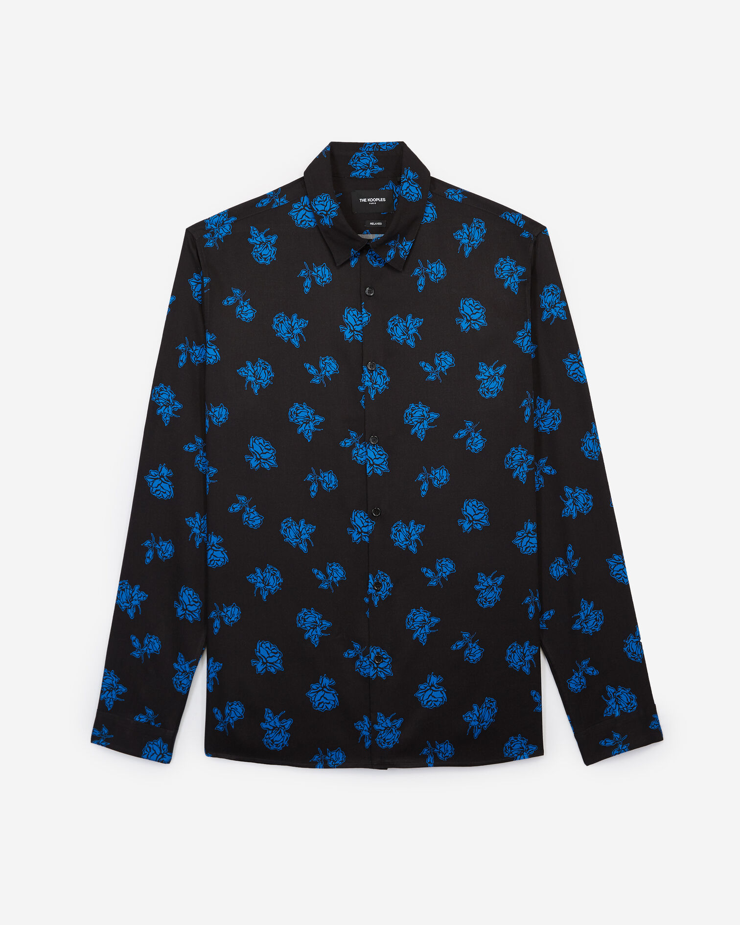 Black printed shirt with blue flowers, BLACK BLUE, hi-res image number null