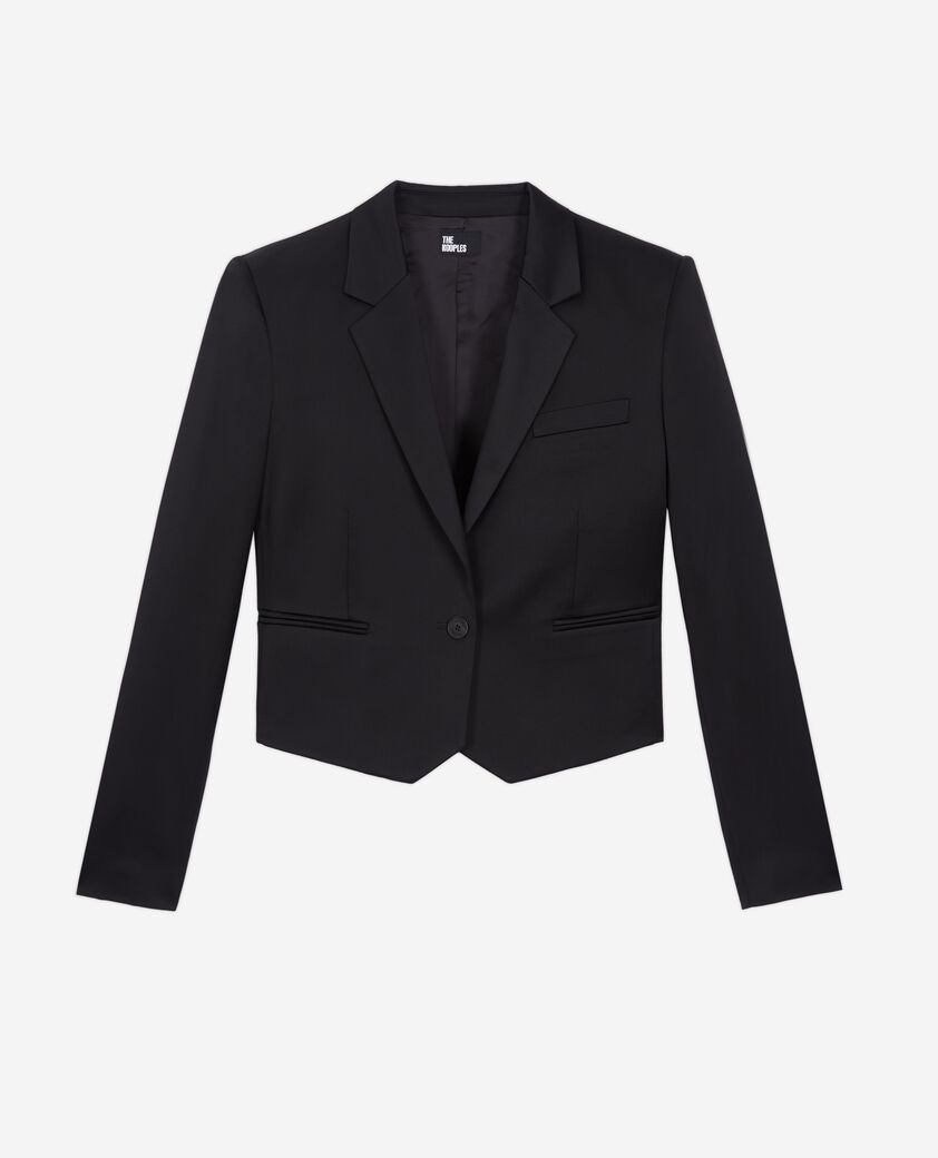 The Kooples WOMEN BLACK short black satin blazer