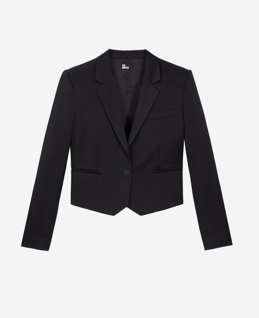 The Kooples WOMEN BLACK short black satin blazer