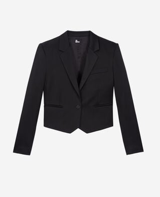 The Kooples WOMEN BLACK short black satin blazer