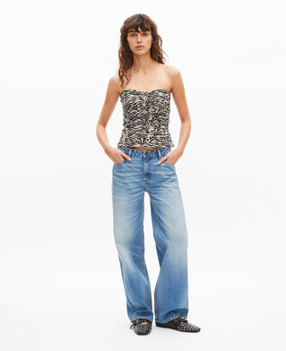 The Kooples F BLACK WHITE gathered bustier top with zebra print