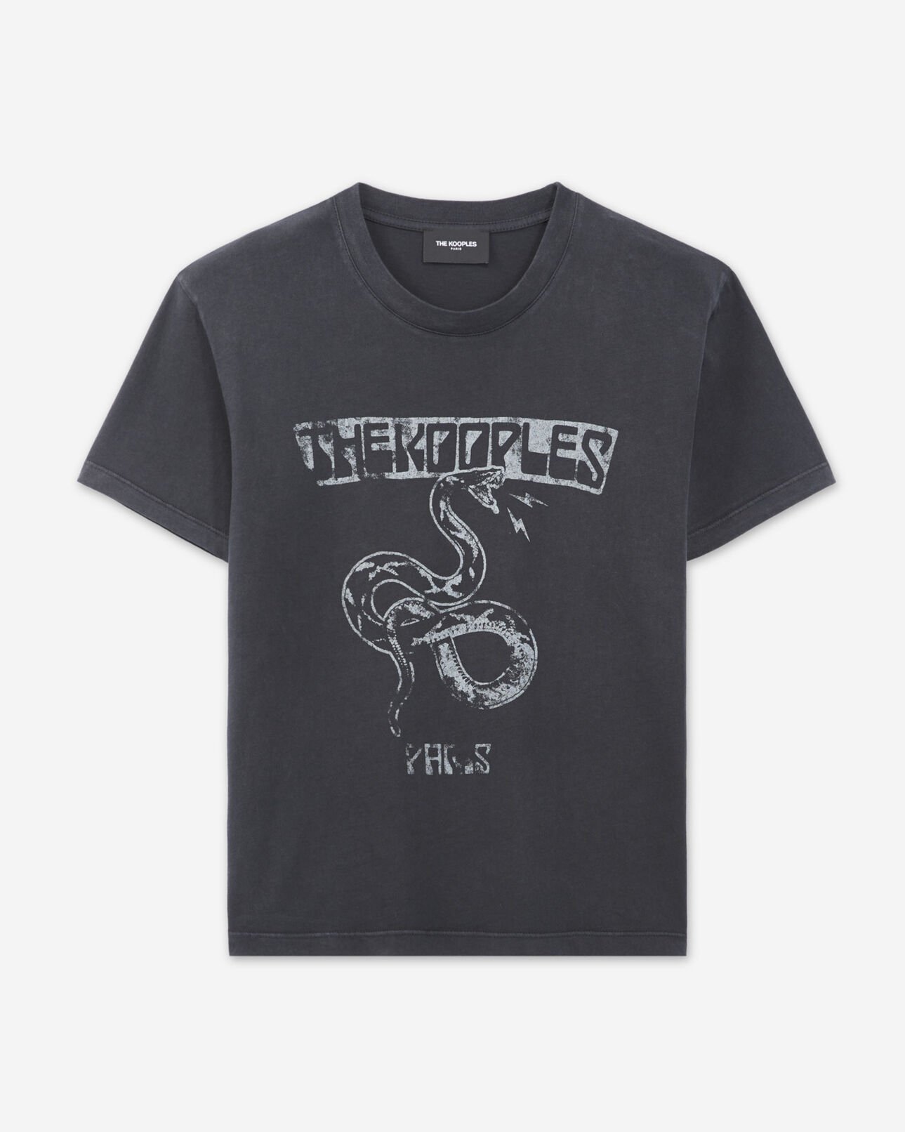 The Kooples FEMME BLACK WASHED t-shirt noir délavé coton motif serpent