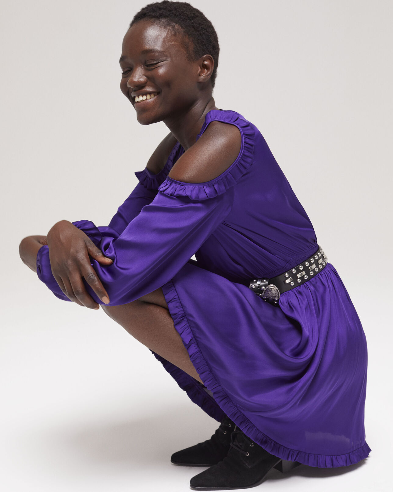 The Kooples WOMEN PURPLE short purple dress with ruffles