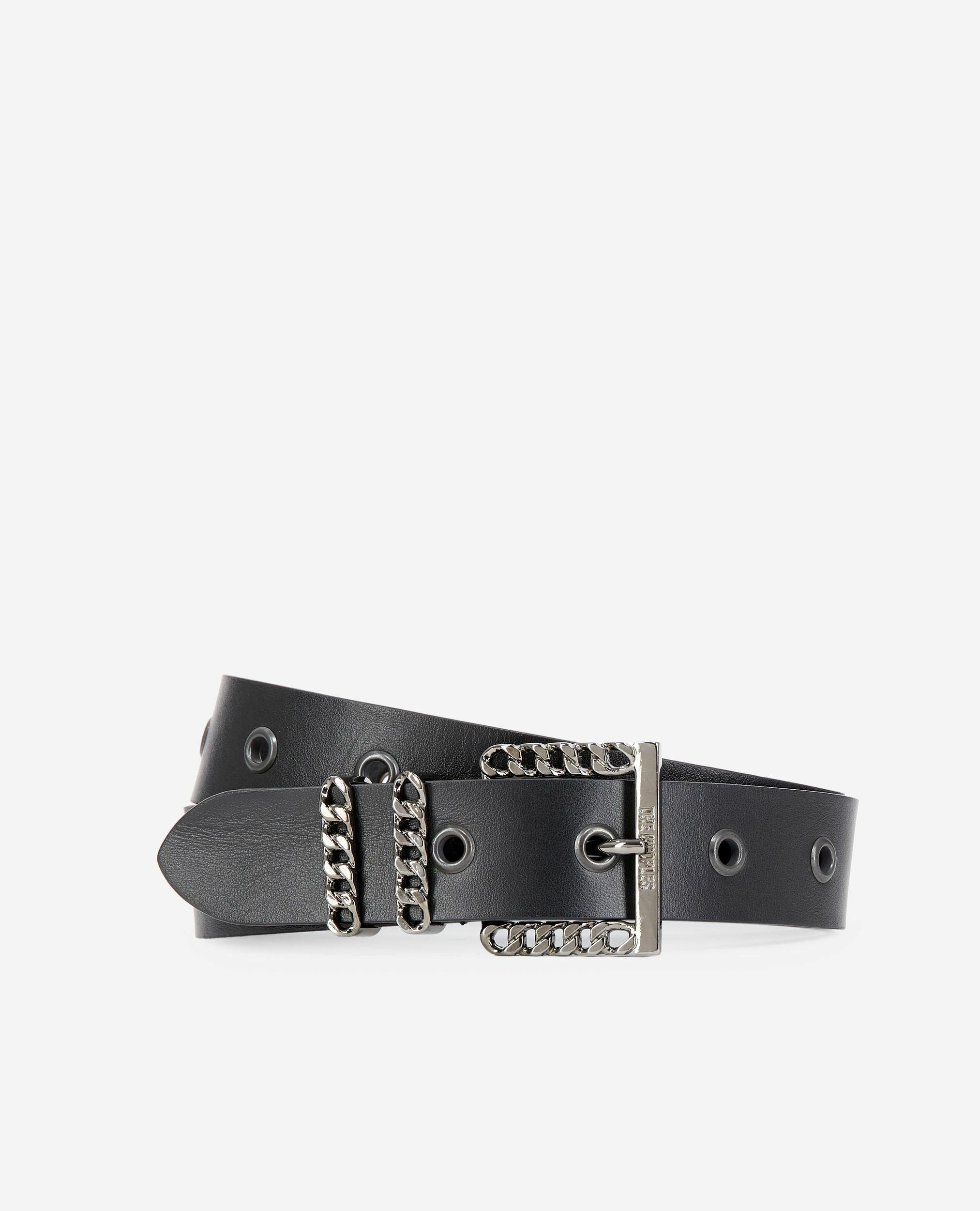 Leather belt with black chain buckle, BLACK, hi-res image number null