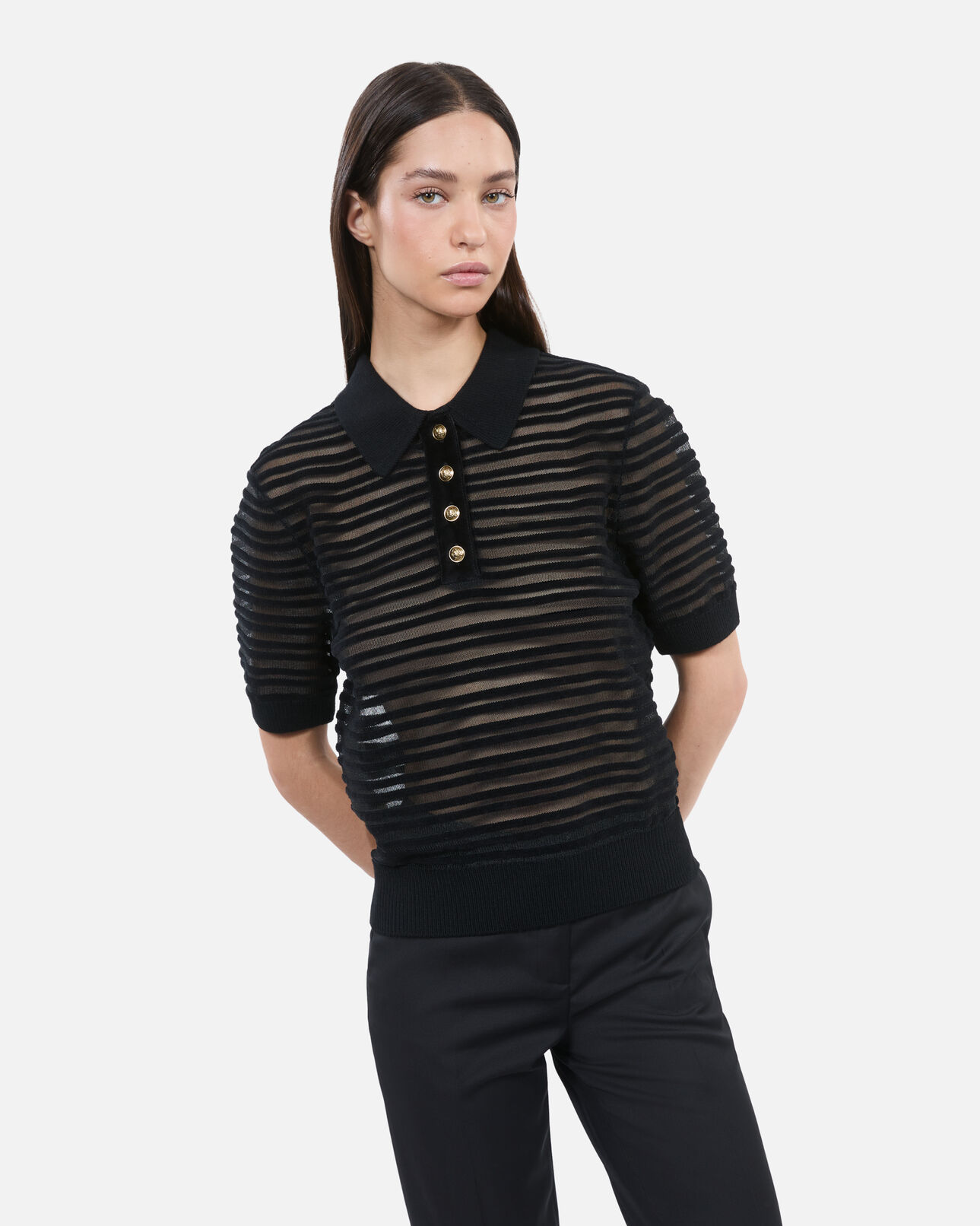 The Kooples FEMME BLACK polo en maille noire