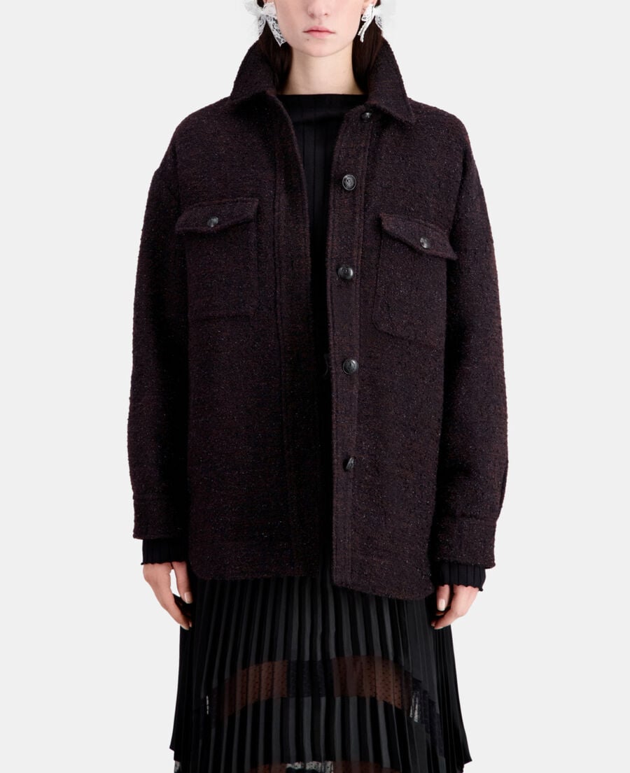 The Kooples WOMEN BURGUNDY burgundy tweed overshirt style jacket