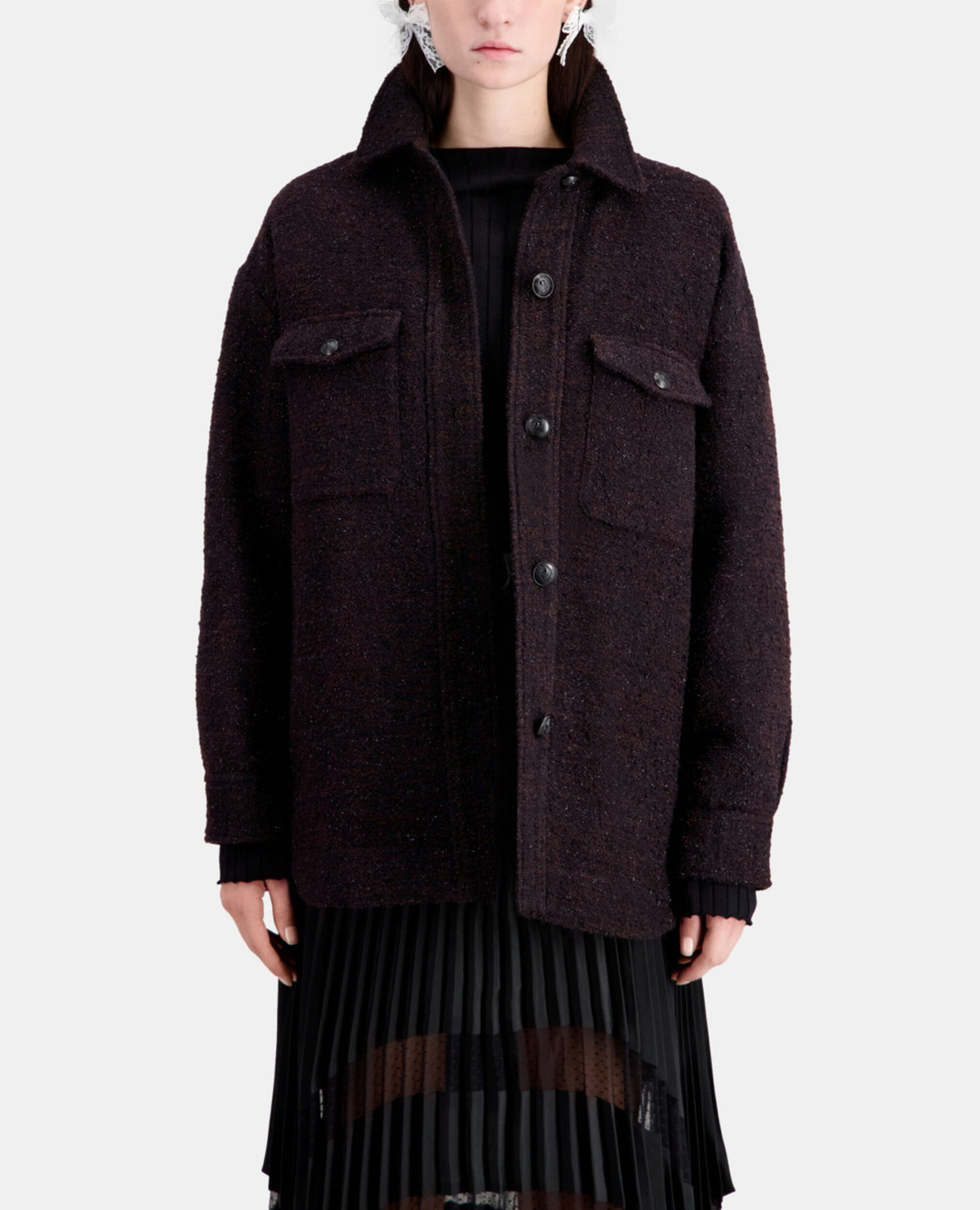 Burgundy tweed overshirt style jacket, BURGUNDY, hi-res image number null