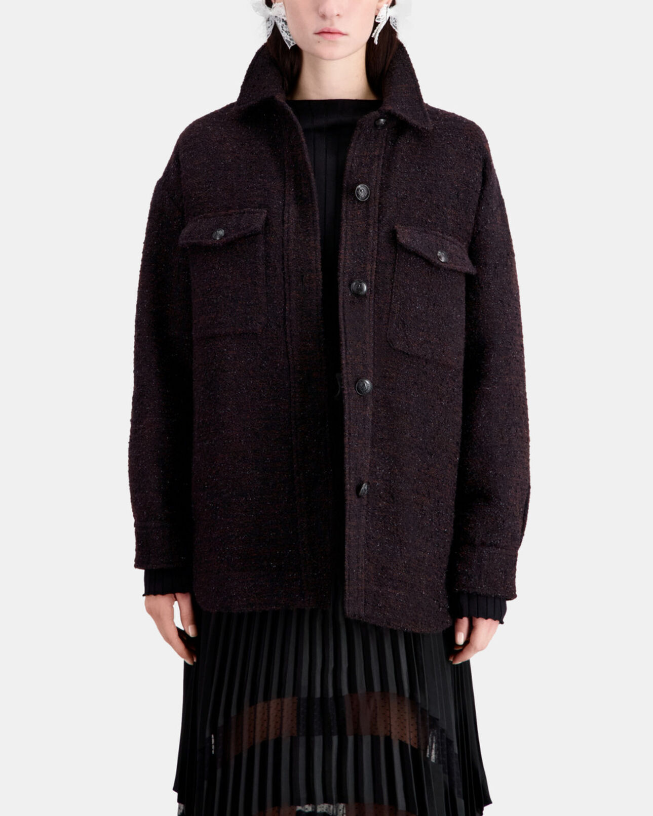 The Kooples FEMME BURGUNDY blouson style surchemise bordeaux en tweed