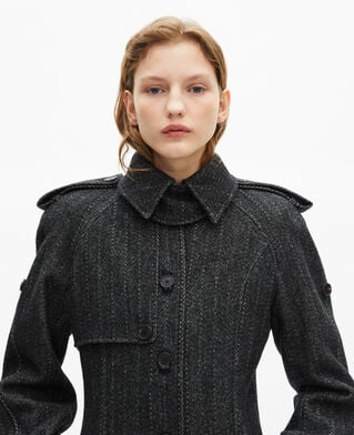 The Kooples WOMEN GREY FLANNEL long dark gray wool coat
