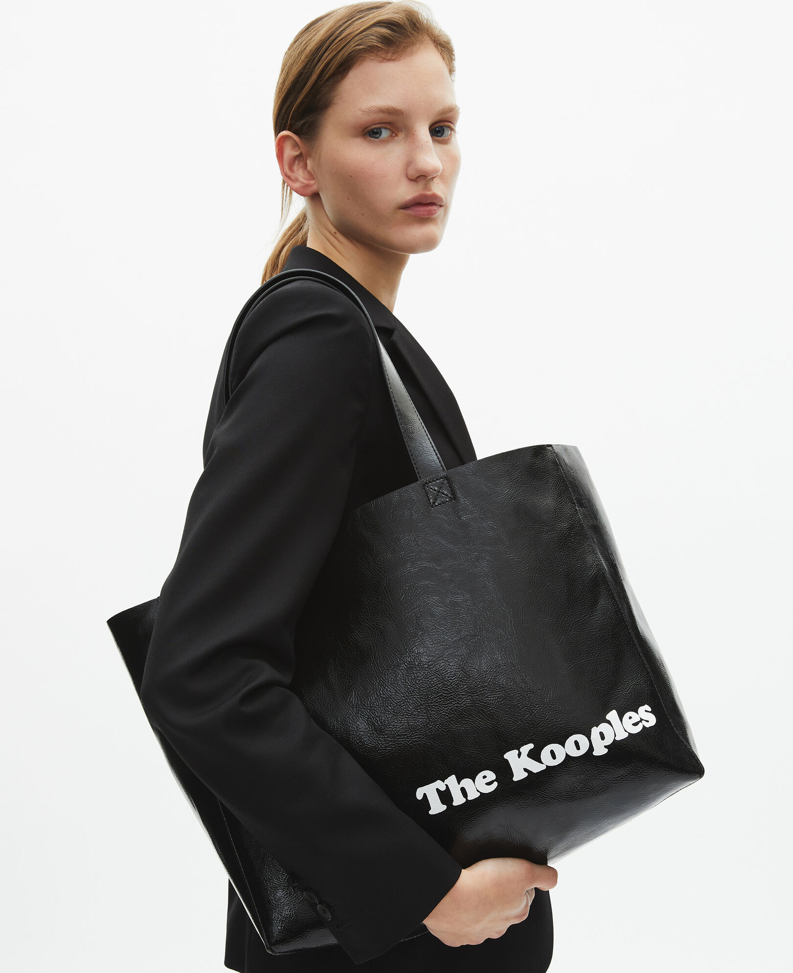 The Kooples DAMEN BLACK schwarze tragetasche in lederoptik