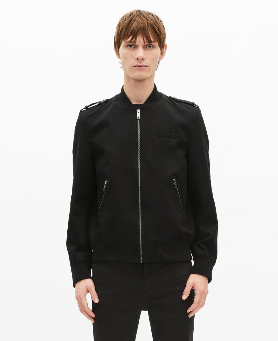 The Kooples HOMME BLACK blouson teddy en coton noir 
