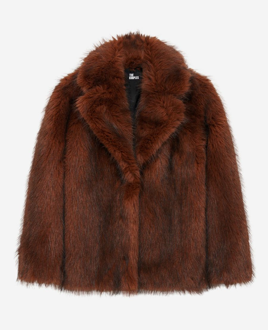 The Kooples WOMEN SAFRAN brown fur-effect short coat