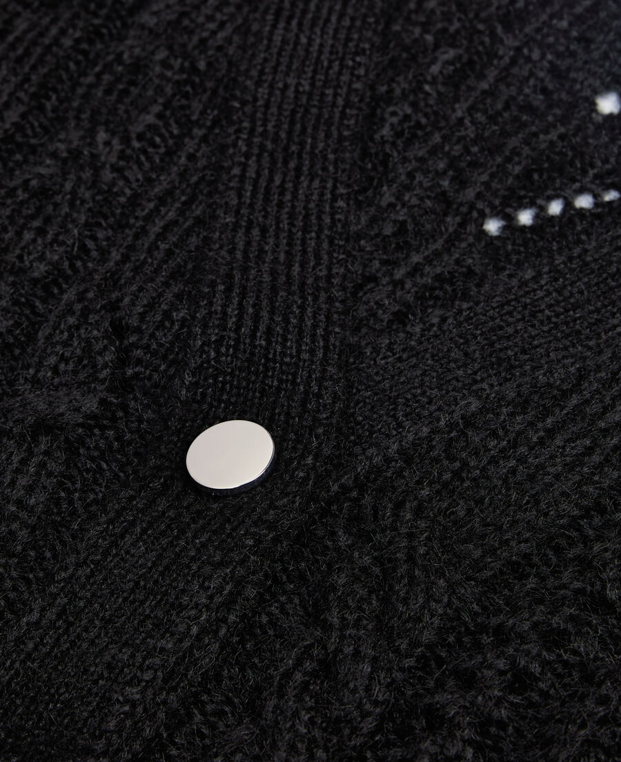 black cable-knit wool-blend cardigan