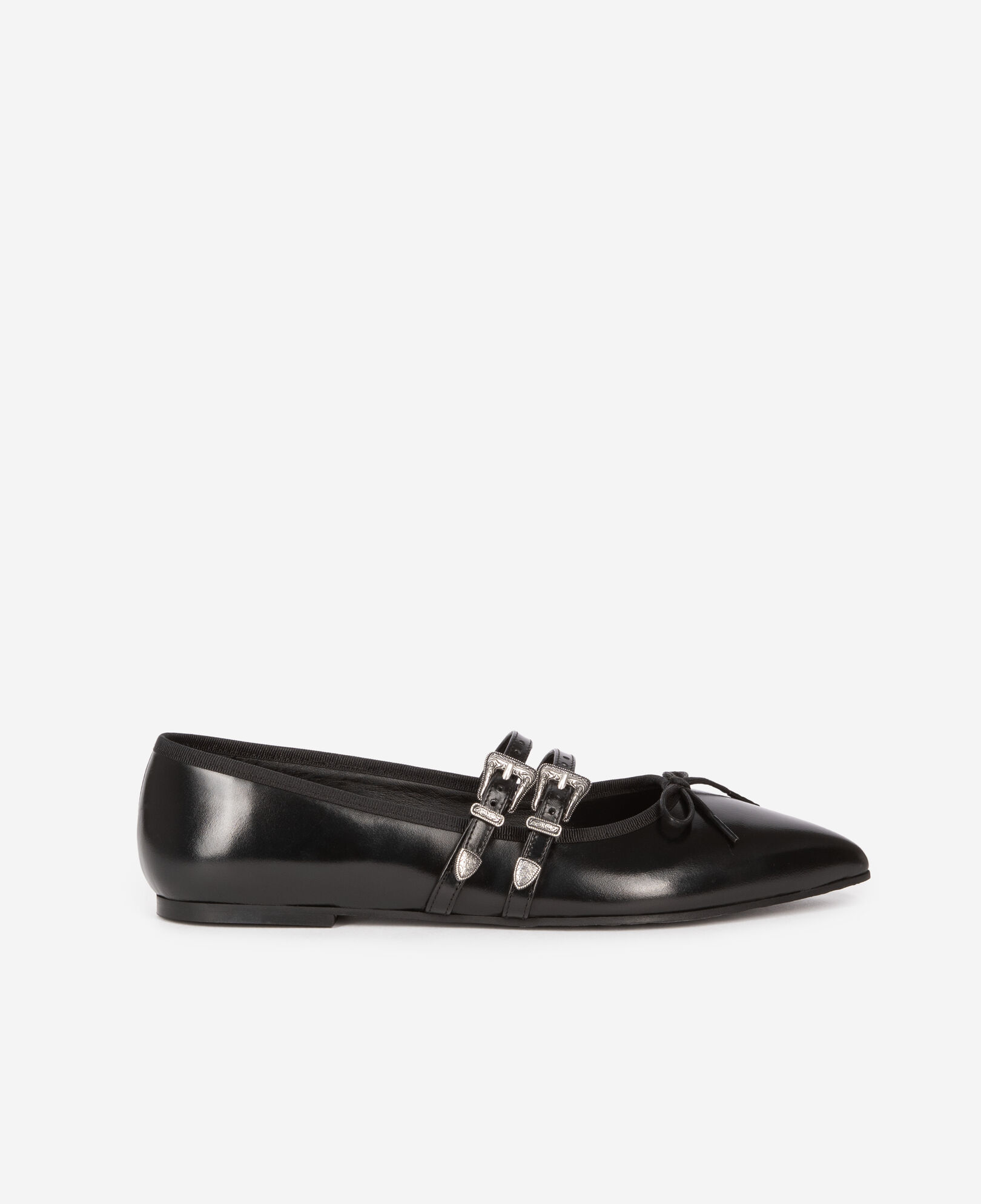 The Kooples WOMEN BLACK black leather flat ballerinas