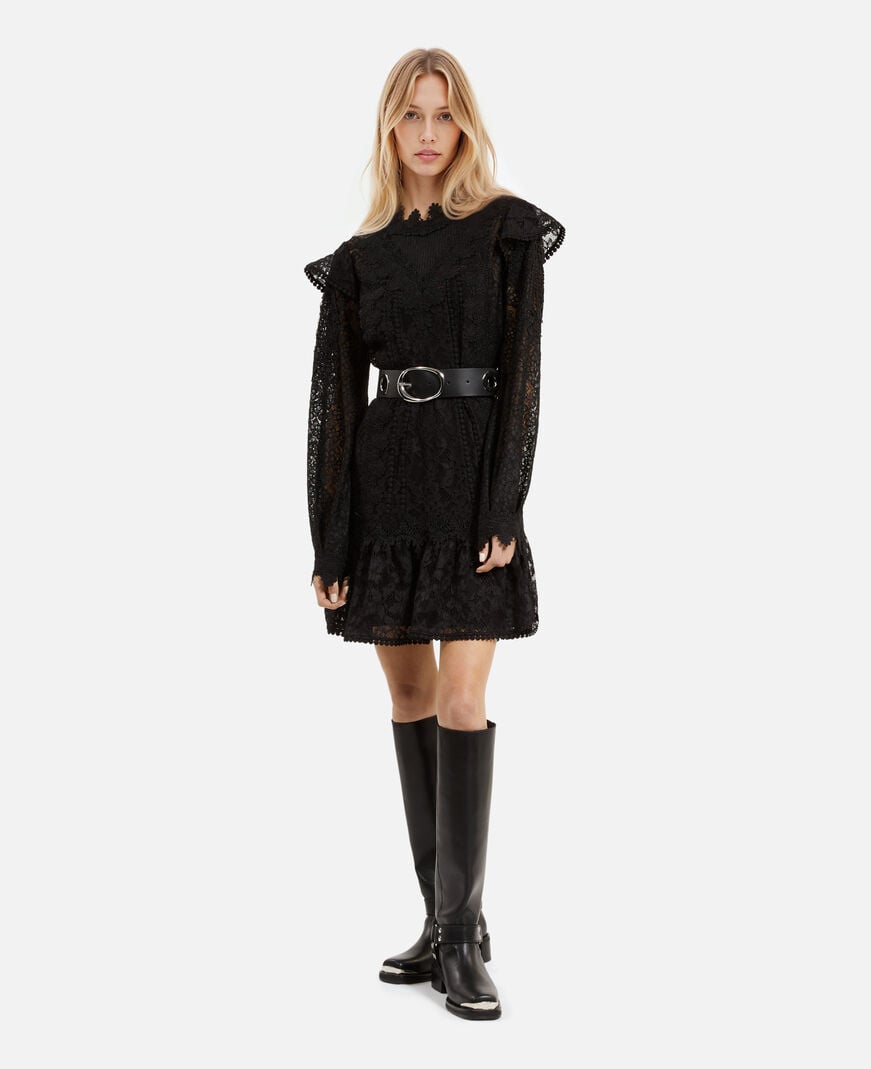 The Kooples WOMEN BLACK wide belt with eyelets in black leather