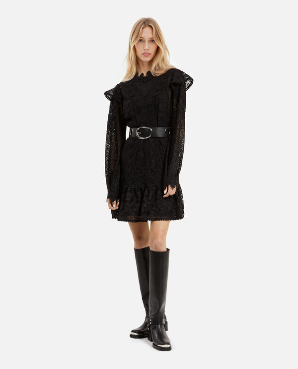 Ceinture large à œillets en cuir noir| The Kooples