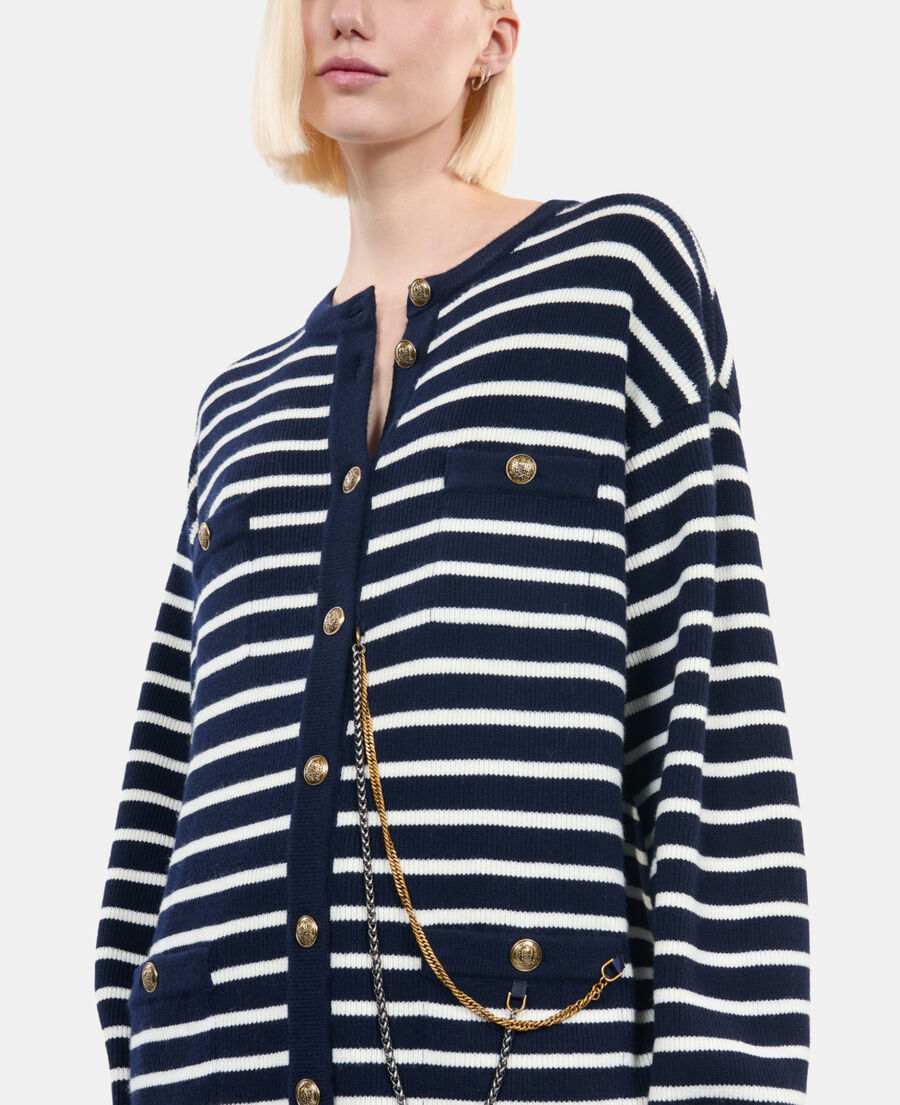 The Kooples FEMME WHITE / BLUE cardigan en laine &agrave; rayures