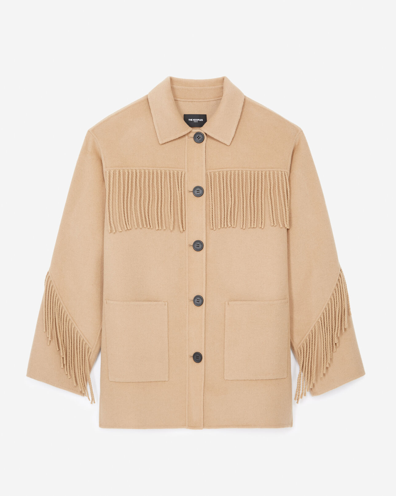 The Kooples WOMEN CAMEL camel wool jacket with western fringing