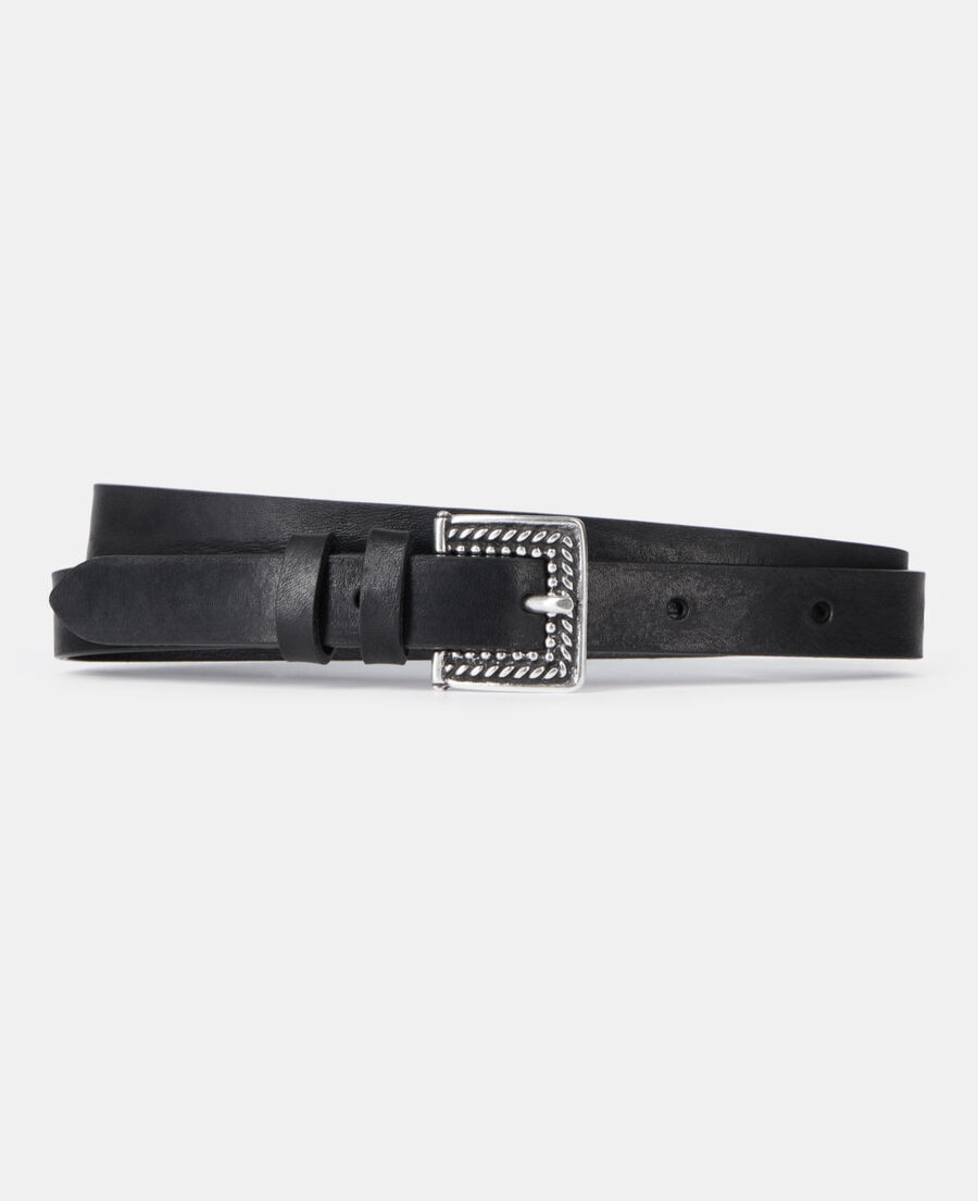 The Kooples MEN BLACK thin black leather belt