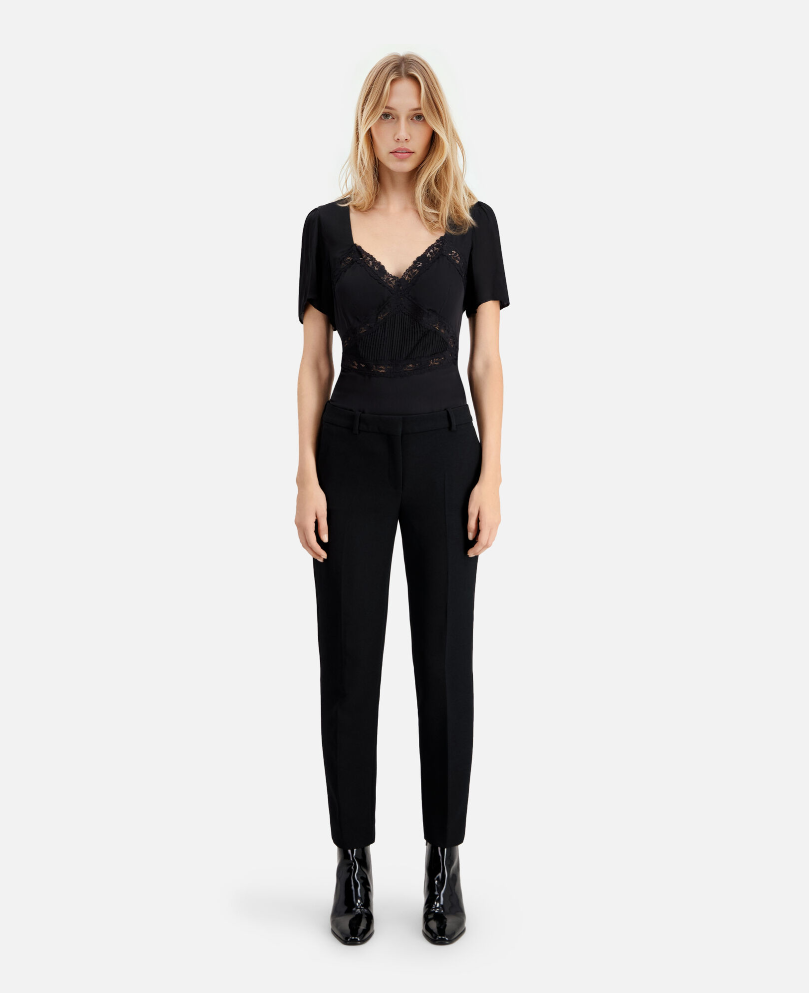 The Kooples MUJER BLACK pantalón sastre de crepe negro de corte recto