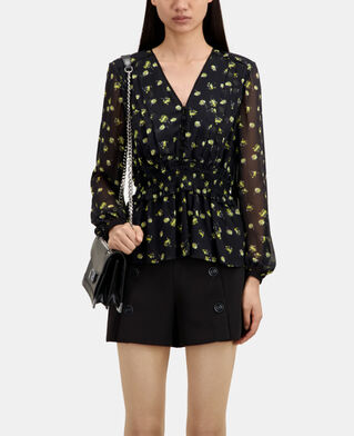 The Kooples F BLACK / YELLOW printed top with smocking